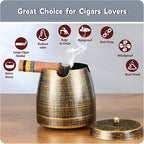 Cigar Ashtray with Lid for Outdoors Outside Patio Home Retro Decor,Large Cigar Holder Ash tray Outdoors,Cigar Accessories Gift for Men Dad Husband Boyfriend-Small