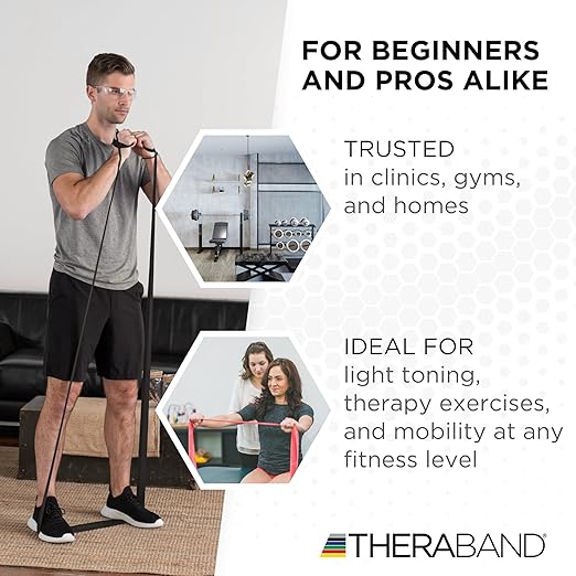 THERABAND Professional Resistance Band, Black Level 5 Special Heavy, 5 ft Exercise Band for Physical Therapy, Strength Training, Upper and Lower Body Workouts, Yoga and Pilates