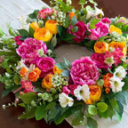 24 Inch Spring Wreaths for Front Door Outside,Handcrafted Garden Rose & Peony Style Summer Wreath with Pink,Orange Ivory Flowers- Lush Spring Door Wreath for Farmhouse Home Wall Porch Window