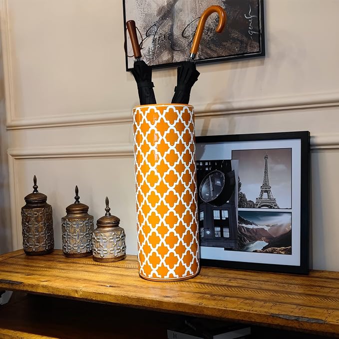 Porcelain Ceramic Umbrella Stand Umbrella Holder Modern Style Floor Vase for Storing Canes Walking Sticks for Entryway Indoor Decor 24‘’High
