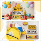Lineshading 4 Pcs Back to School Table Decorations Wooden Pencil Stacked Block Decor, "ABC 123" Signs with Pencil Topper, Rustic Back to School Tiered Tray Decoration for Home Classroom Teacher Desk