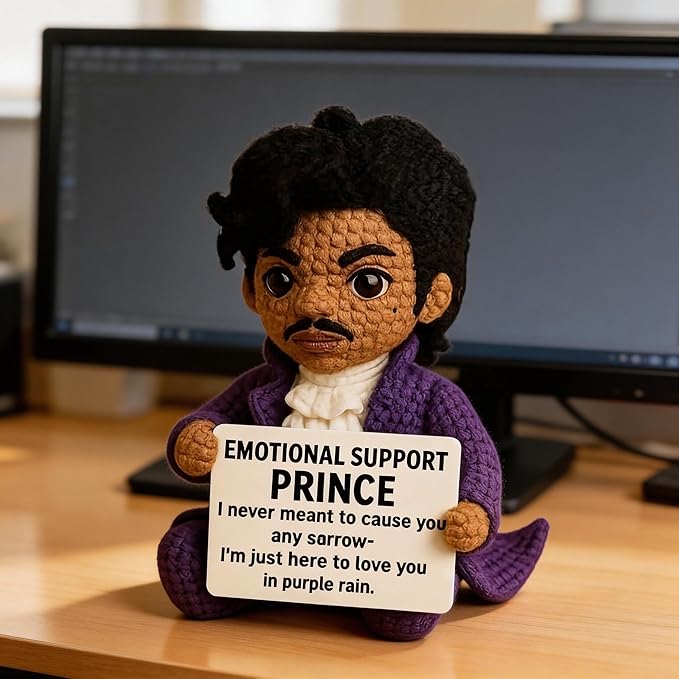 Handmade Crochet Prince Doll, Emotional Support Prince for Music Lovers, Positive Affirmation Desk Companion, Unique Commemorative Gift for Adults (Style B)