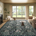 Washable Area Rugs 9x12 Black Green Vintage Floral Botanical Pattern,Perfect for Living Room, Bedroom, Kids Room, Nursery - Stain & Water Resistant Non-Slip, Pet & Child Friendly/Bedroom Decor