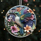 Jabihome Christmas Ornaments 2025, Exchange for Women, Men, Collectible Dated Year Ornaments for Tree, Unique Acrylic Suncatcher, Printed Stained Glass Effect Decor (Floral Hummingbird)