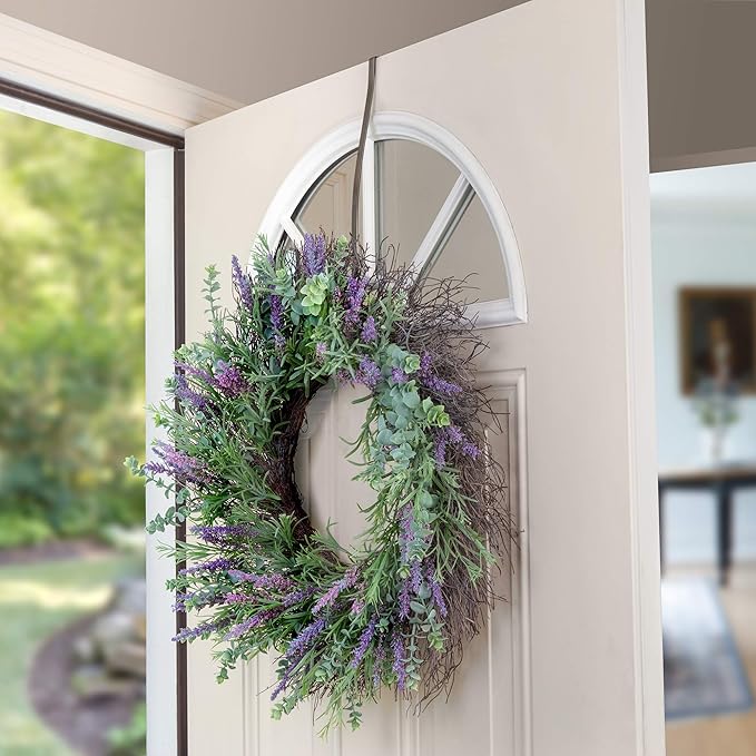 Haute Decor HighProfile Curved Wreath Hanger (Brushed Nickel) - Strong Metal Over The Door Wreath Holder Hook for Doors with Raised Features and Trim