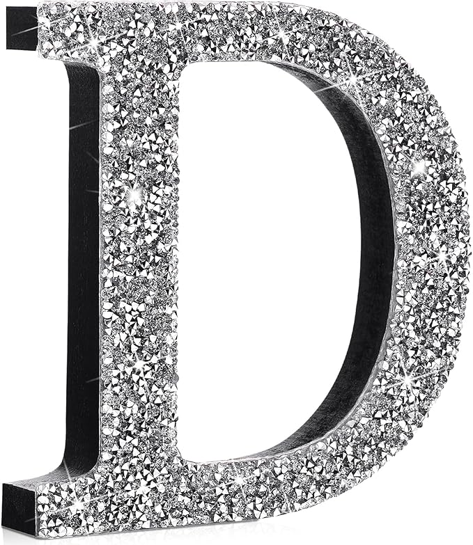 Qunclay 8'' Silver Crystal Diamond Bling Letters Crushed Diamond Decoration Wooden Glitter Letter with Screw and Hooks Rhinestone Gift for Wedding Y2k Mcbling Bedroom Wall Decor (Letter D)
