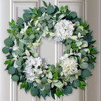 Spring Summer Wreaths for Front Door Porch, 22" Hydrangea Eucalyptus Wreath for Indoor Outdoor All Seasons, Artificial Greenery Farmhouse Decor for Mother's Day