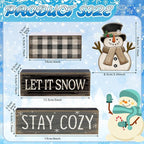 Yuntau 4 Pcs Winter Table Decorations Wooden Snowman Winter Tiered Tray Decor Rustic Block Signs Gift Farmhouse Christmas Centerpiece for Tables Party Kitchen Shelf Home