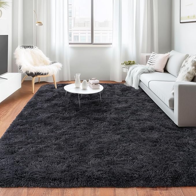 Rugs for Living Room 8x10, Soft Shaggy Modern Shag Area Rug for Bedroom, Upgrade Non-Slip Plush Fluffy Carpet for Kids Boys Girls Room Home Decor Aesthetic, Charcoal Gray
