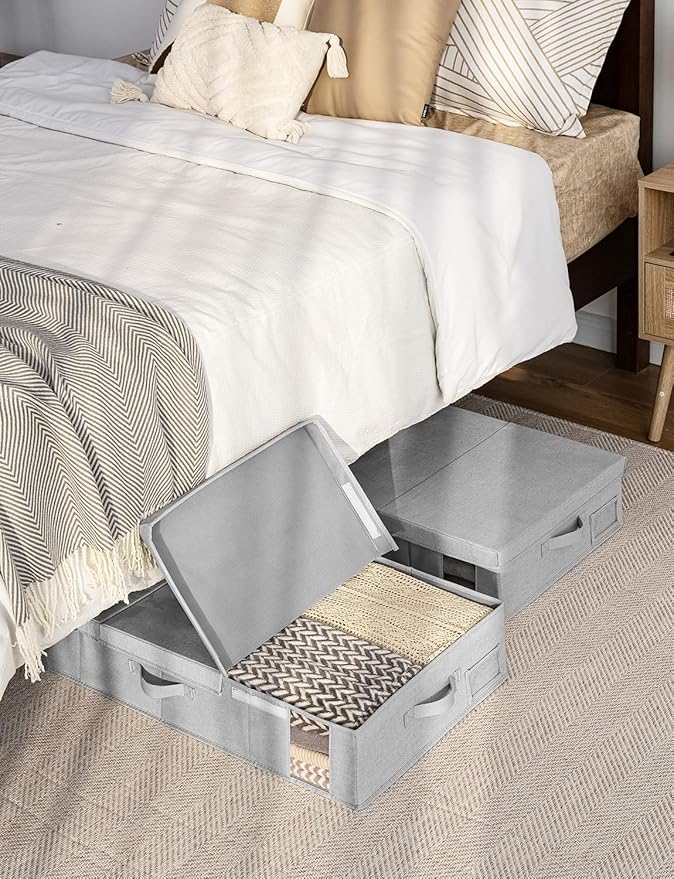 StorageWorks 2-Pack Under Bed Storage Bins with Lids, Underbed Storage Containers with Handles and Label Holder, Closet Organizer for Clothes, Blankets, Sweater