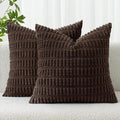 MIULEE Pack of 2 Corduroy Decorative Throw Pillow Covers 16x16 Inch Soft Boho Striped Pillow Covers Modern Farmhouse Home Decor for Sofa Living Room Couch Bed Dark Brown