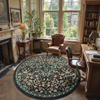 Moynesa Floral Round Area Rugs 6ft, Washable Boho Round Living Room Rug, Non Slip Soft Large Circle Rugs for Dining Room, Botanical Ultra Thin Floor Carpet for Bedroom Kitchen, Black