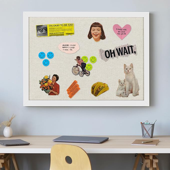 AKTOP 2 Pack White Cork Bulletin Board with Linen 20" X 30", Large Framed Corkboard for Wall, Hanging Pin Board Picture Board for Home Office Decor, Cute Vision Board with Pushpins