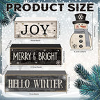 Lineshading 4 Pcs Snowman Christmas Table Decorations Black and White Wooden Snowman Stacked Block Sign Gifts Winter Tiered Tray Decor Rustic Winter Tabletop Centerpiece Farmhouse for Home Kitchen