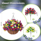 Artificial Fake Hanging Flowers with Basket, Faux Silk Morning Glory Flower Arrangement for Spring Summer Decor, Hanging Plant for Patio Garden Porch Outdoor Decor