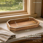 EOSAHR Acacia Wood Rustic Decorative Tray with Beads for Room Decor - Farmhouse Serving Tray for Coffee Bar Accessories - Ideal for Displaying Makeup Vanity & Bedroom Aesthetic(Acacia Wood)