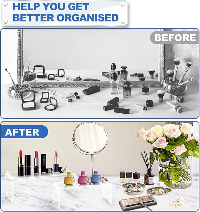 Aheroi Display Risers, 16 Pcs 4 Set(7”L~8”L~9”L) Acrylic Riser Display Shelf, Clear Risers Display Stands, Rectangular Acrylic Risers for Decor Display, Cupcake Candy Shoe Showcase Stands