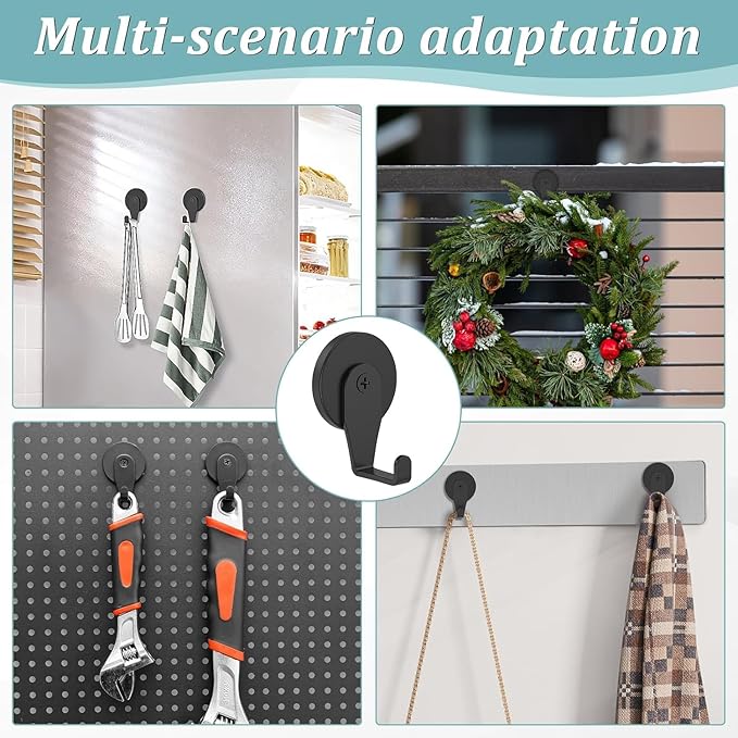 Magnetic Wreath Hanger, Heavy Duty Magnets with Hook for Refrigerator, Christmas Decoration Magnetic Hooks for Metal Front Door, Cruise Hook Hanger for Hanging Cabins Grill (L Pattern Black - 2PCS)