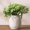 Ceramic Flower Vase Home Decor - 6 Inch Farmhouse Rustic White Table Vases with Handle Living Room Decoration Decorative Vintage Pottery for Kitchen Shelf Coffee Dining Desk Bookshelf Fireplace