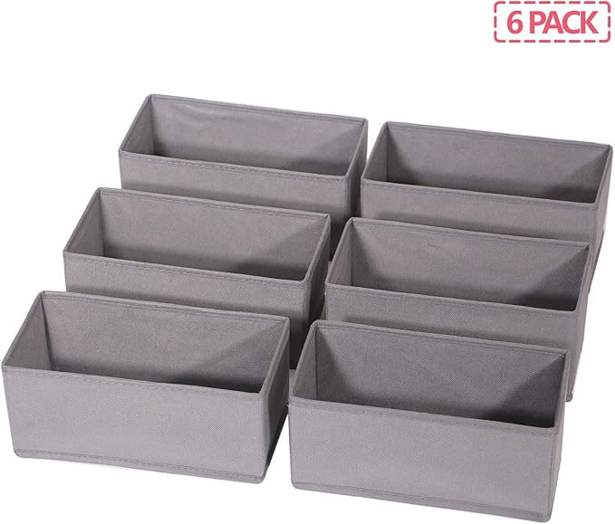 DIOMMELL 6 Pack Foldable Cloth Storage Box Closet Dresser Drawer Organizer Fabric Baskets Bins Containers Divider for Clothes Underwear Bras Socks Lingerie Clothing, M Grey 060