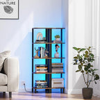 TUTOTAK Corner Shelf with LED Light, 5-Tier Corner Bookshelf for Small Space, Narrow Display Corner Shelf Stand with Storage Rack, for Living Room, Bedroom, Rustic Brown BS08BB005L
