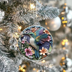 Jabihome Christmas Ornaments 2025, Exchange for Women, Men, Collectible Dated Year Ornaments for Tree, Unique Acrylic Suncatcher, Printed Stained Glass Effect Decor (Floral Hummingbird)