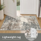 Ciicool 2'6"x10' Washable Runner Rug, Modern Abstract Hallway Rugs Runner, Non-Slip Thin Accent Rug Lightweight Grey Brown Distressed Carpet Runners for Laundry Entryway Bedroom Kitchen Indoor