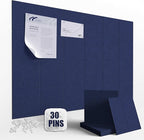 Large Felt Cork Board Alternative - 36" x 24" Bulletin Board with 30 Pushpins, 6 Pack Adhesive Cork Board, Sound Absorbing Fabric Wall Tiles, for Office Home Music Class, Dark Blue