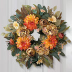 WANNA-CUL 24 Inch Spring Fall Wreaths for Front Door,Fall Wreath with Orange Hydrangea&Peony and Dahlia -Fall Decoration for Home-Fall Decor Door Wreath for Valentines Day,Mothers Day,Autumn,Harvest
