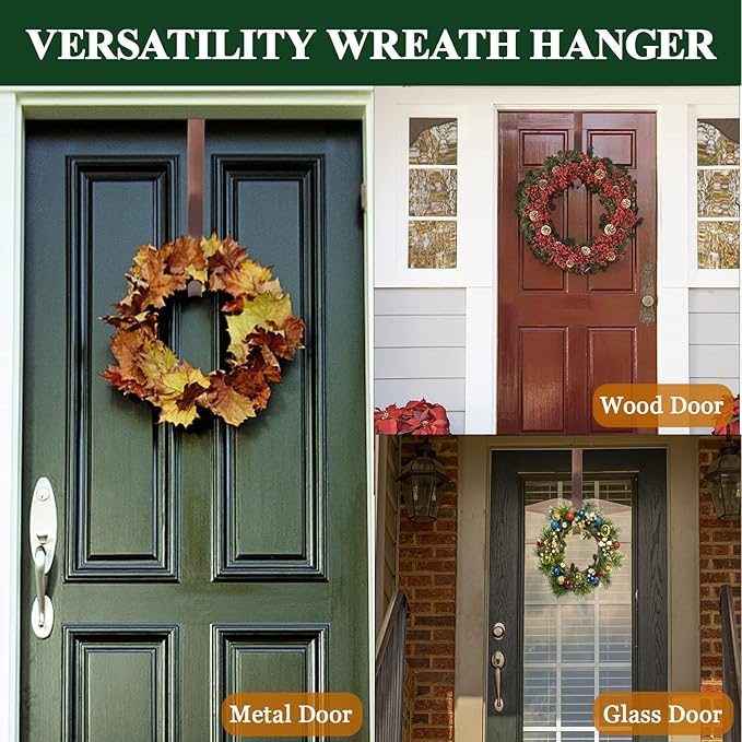 ZMCINER Wreath Hanger for Front Door, Adjustable Wreath Hanger from 15 to 25 Inches, 20 lbs Larger Door Upgrade Christmas Fall Wreaths Decorations Hook (Bronze)