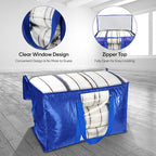 BALEINE 4-Pack Oversized Moving Bags with Reinforced Handles, Heavy-Duty Storage Tote Moving Supplies for Packaging, Camping (Blue w/Window, 4-Pack)