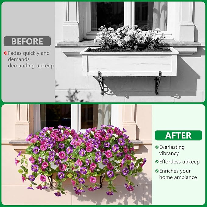 Homsunny Artificial Fake Flowers Outdoor, 2PCS Long 29.5 in Faux Petunias Silk Flower UV Resistant No Fade for Home Outside Garden Balcony Yard Porch Realistic Spring and Summer Decor（Light Purple）