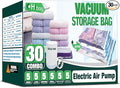 HIBAG Vacuum Storage Bags with Electric Pump, 30 Pack Vacuum Seal Space Saver Bag for Clothes, Clothing, Pillows, Blanket Bedding Comforters