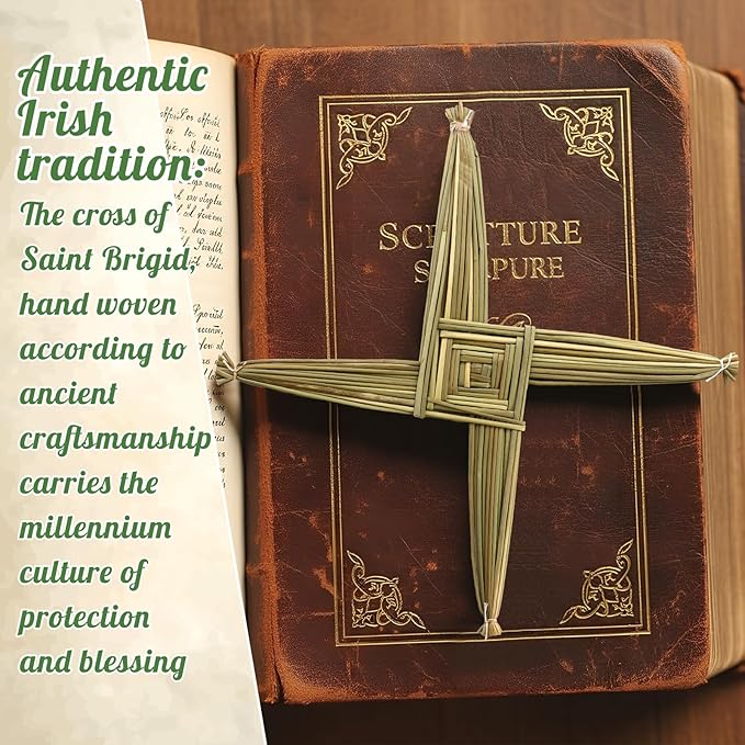 Kathfly 2 Pcs St. Brigid's Wall Cross and Card Irish Gift Saint Brigid's Cross History Card Irish Blessing Gift Ireland Hanging Wall Traditional Decor for Celtic Imbolc Home(10 in,Fresh,Green)