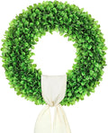 DDHS 23 Inch Large Boxwood Wreath for Front Door, Round Artificial Spring Summer Greenery Wreath with Hello Sign & Sash, Green Wreaths for Farmhouse Wedding Year Round Indoor Outdoor Home Decor