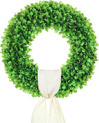 DDHS 23 Inch Large Boxwood Wreath for Front Door, Round Artificial Spring Summer Greenery Wreath with Hello Sign & Sash, Green Wreaths for Farmhouse Wedding Year Round Indoor Outdoor Home Decor