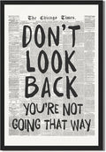 Framed Retro Newspaper Wall Art Trendy Black and White Poster Dont Look Back Inspirational Quote Posters Positive Motivational Affirmation Canvas Print Preppy Aesthetic Office Bedroom Decor 16x24inch