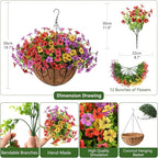 Artificial Fake Hanging Flowers Plants Basket for Outdoor Spring Decoration, Faux Silk Daisy Outside Indoor UV Resistant Look Real Yard Patio Front Porch Garden Balcony Home Decor(Mix3)