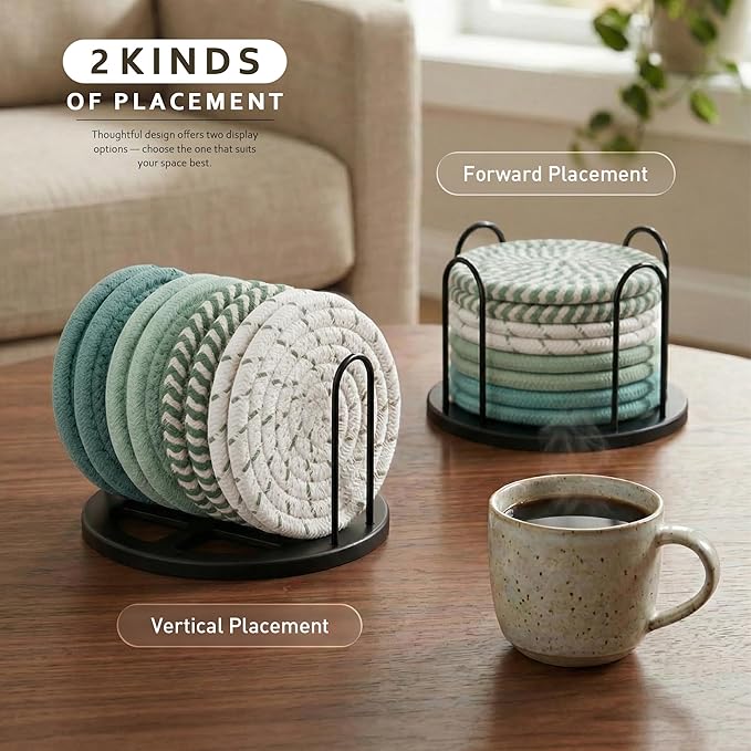 Lazebox Coasters Set of 8 for Drinks, 4 Inch Large Coasters for Coffee Table, Tabletop Protection for Hot & Cold Drinks, Versatile Coasters for Home Decor, Non-Slip & Easy to Clean, Mint Green