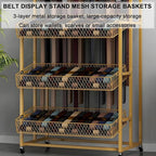 Heavy Duty Belt Display Stand, Metal Belt Rack with 360° Rolling Wheels, Multi-Functional Accessory Display for Belts/Scarves/Wallets, Retail Belt Organizer for Store/Closet/Boutique