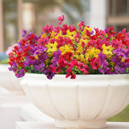 Artificial Faux Plants Flowers Outdoor Spring Summer Decoration, 12 Bundles Fake Silk Colorful Daisy Eucalyptus Realistic UV Resistant for Outside Home Planter Porch Yard Decor (Mix)