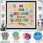 Composition Notebook Classroom Decor, Be The Reason Someone Smiles Today Bulletin Board with Happy Face Apple Rainbow Composition Book Cutouts for Posters Back to School Wall Door Chalkboard Supplies