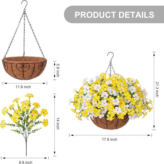 INSPRING Artificial Hanging Flowers for Outdoors Baskets Spring Fake Plants Outdoor Decoration, UV Resistant Faux Morning Glory in Planter Look Real Silk Flowers for Outside Patio Porch Balcony Garden