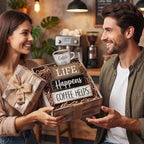 Moucuny 4 Pcs Farmhouse Coffee Bar Table Decor Vintage Wooden Stacked Block Sign - 'life Happens Coffee Helps' Table Centerpiece Rustic Wood Bar Sign Gift for Home Kitchen Shelf Tiered Tray Decor