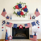 Patriotic Wreaths for Front Door 24 Inch 4th of July Wreath, Red White Blue Flower Wreaths, Perfect Memorial Day and Independence Day Decor
