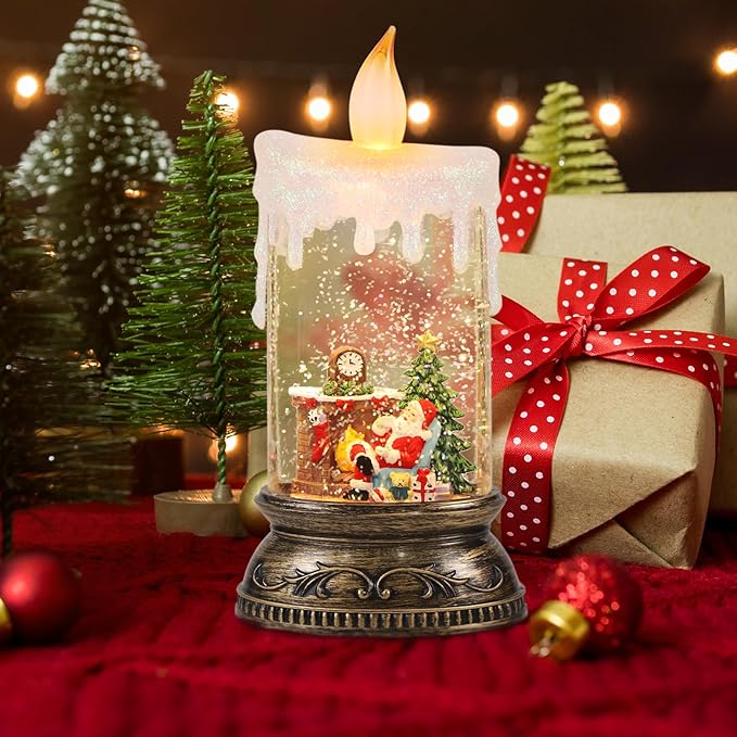 Wondise Rechargeable Musical Santa Snow Globe Lantern with 6H Timer, Battery Operated & USB Powered Lighted Singing Snow Globe Lamp Spinning Water Swirling Glitters Holiday Decor