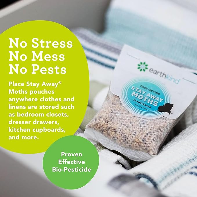 EarthKind Stay Away Moths - Moth Deterrent for Closet, Pantry & More - DIY Pest Control Pouches for Moths - with Cedarwood Oil & Geranium Oil - 4-Pack