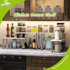 BMOSU Kitchen Corner Shelf Countertop Organizer with Hooks Adjustable Spice Rack Corner Display Rack Shelf Cabinet Counter Shelves(White)