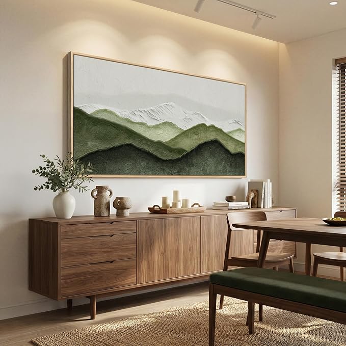 Large Framed Sage Green Abstract Wall Art for Living Room, Minimalist Modern Painting Print Canvas Artwork for Walls, Horizontal Abstract Wall Decor for Bedroom Home Office, 30x60 Inch