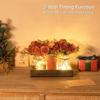 Mkono Mason Jar Lights Centerpiece Table Decor for Dining Room Farmhouse Wood Tray with 3 Jars Flowers Valentines Day Decoration for Coffee Table Kitchen Living Room Wedding